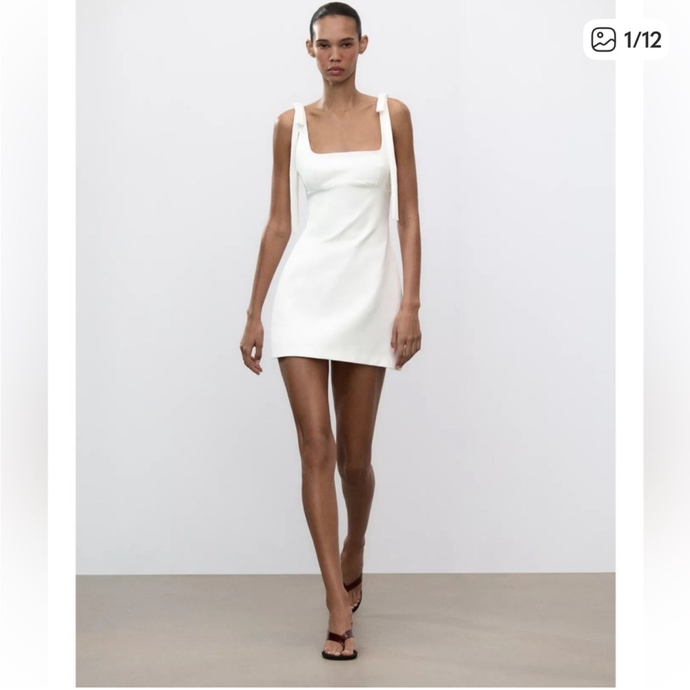 Zara White Mini Dress bow tie